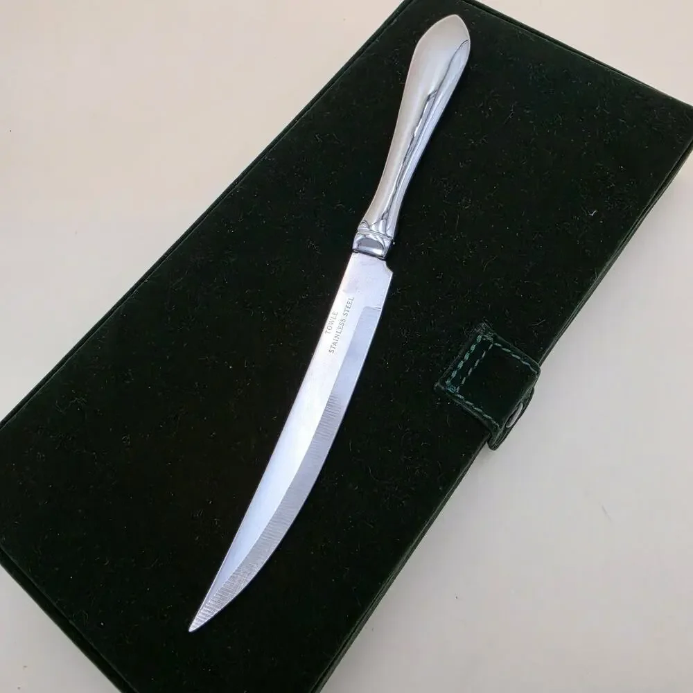 Towle Silversmiths Set Of 4 Stainless Steel Steak Knives Green Felt Box *CRAZING